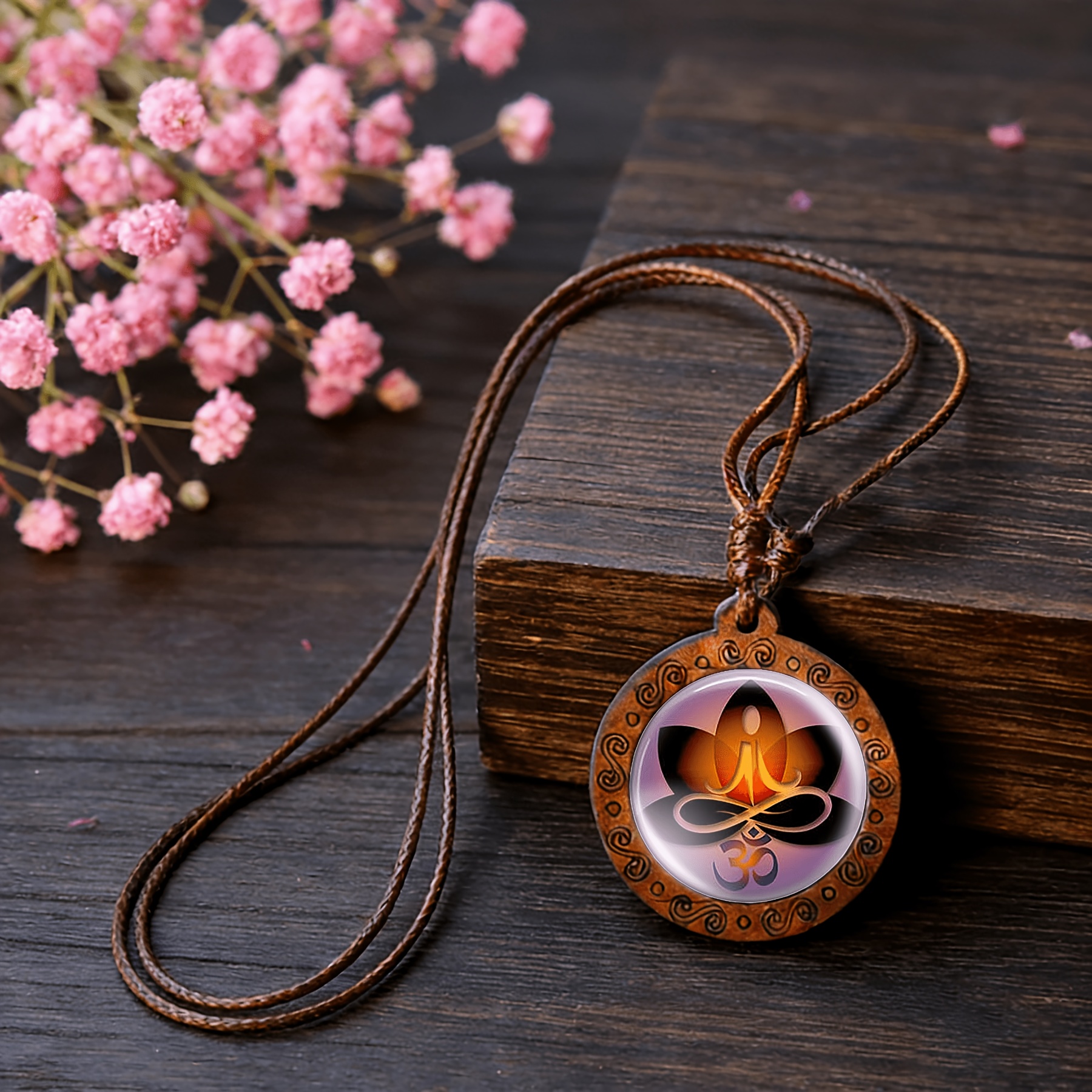 Handmade Retro Wood & Gemstone Necklace, Unique Gift